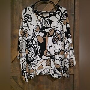 Alfred Dunner Woman Floral Leaf 3/4 Sleeve Top Size 1X